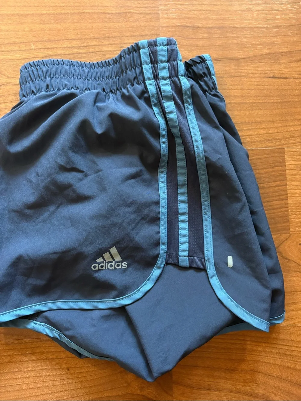 adidas Women's Dark Blue Athletic Shorts with Light Blue Trim